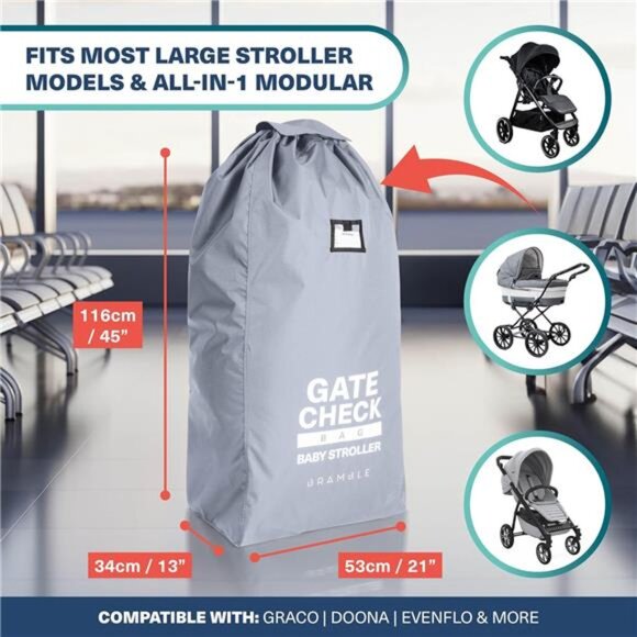 Gate check stroller bag for airplane travel large waterproof stroller cover trav - Picture 2 of 8